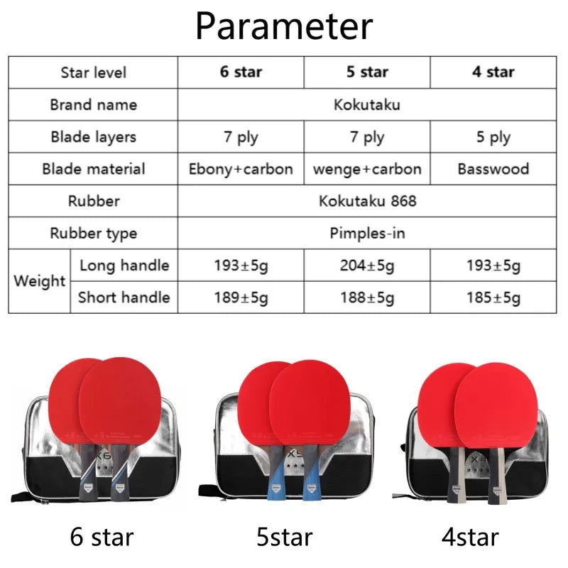 Professional 4/5/6 Star Carbon Table Tennis Racket Set