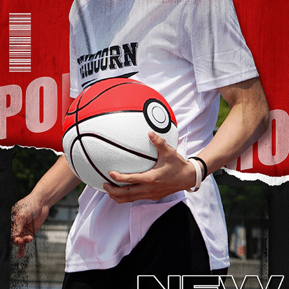 High Quality White & Red PU Leather Basketball