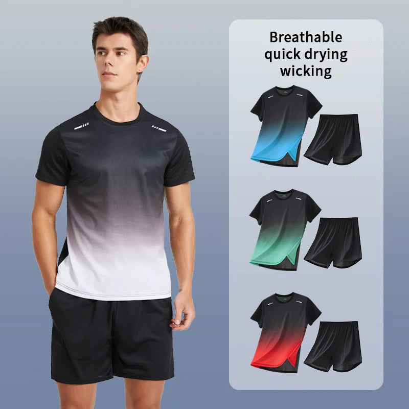 Men’s Gradually Color Fast-Drying Short-Sleeved Sports Suit