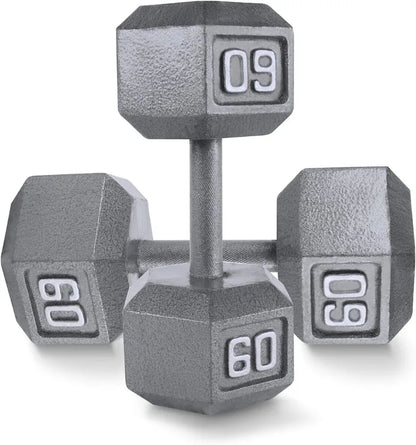 Cast Iron Solid Hexagon Gray/Black Dumbbells