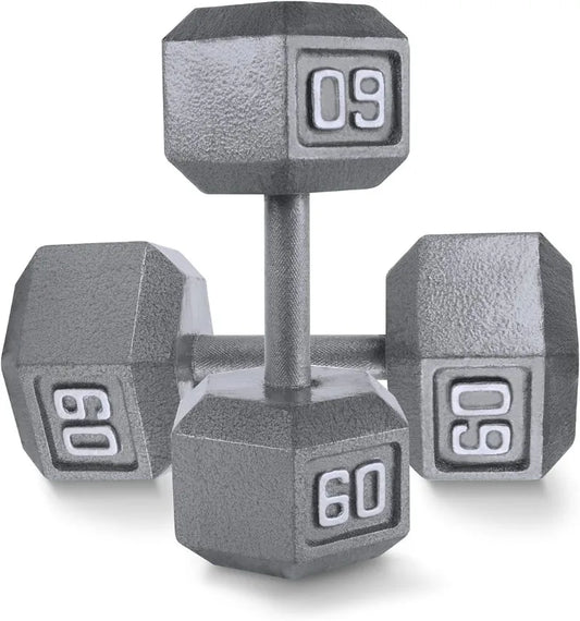 Cast Iron Solid Hexagon Gray/Black Dumbbells